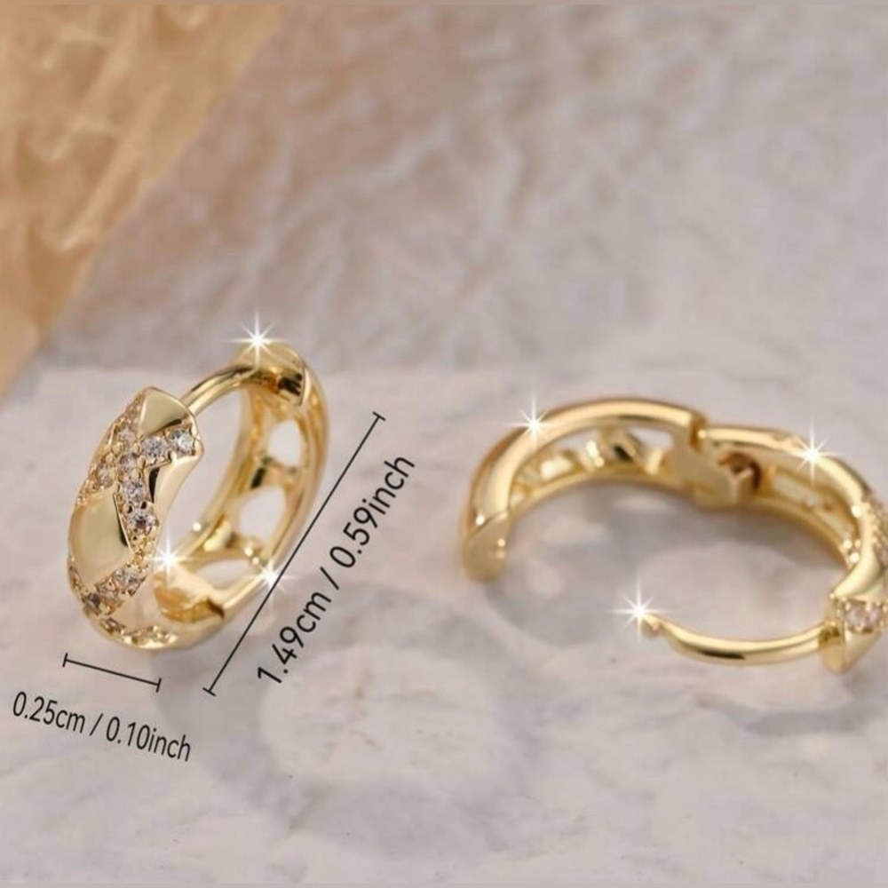 Gold & Rhinestone Huggie Hoop Earrings - Picture 3 of 5